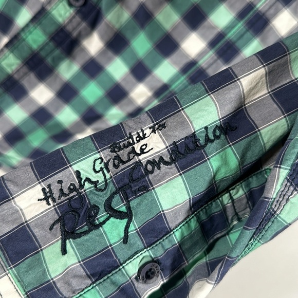 Jack & Jones Blue, Green & White Checkered Plaid Long Sleeve Button Down Shirt - Picture 4 of 8